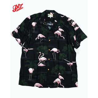 เสื้อฮาวาย PARADISE FOUND "FLAMINGO" 100% RAYON BLACK