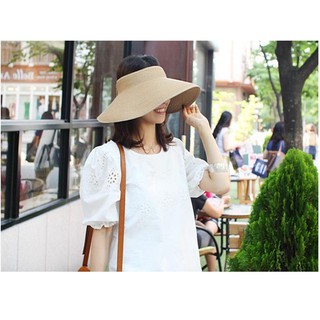 Shop Jung หมวกปีกกว้างแบบพับสุภาพสตรี   Fold Wide Brim Beach Sun Hat รุ่น 000469 น้ำตาล