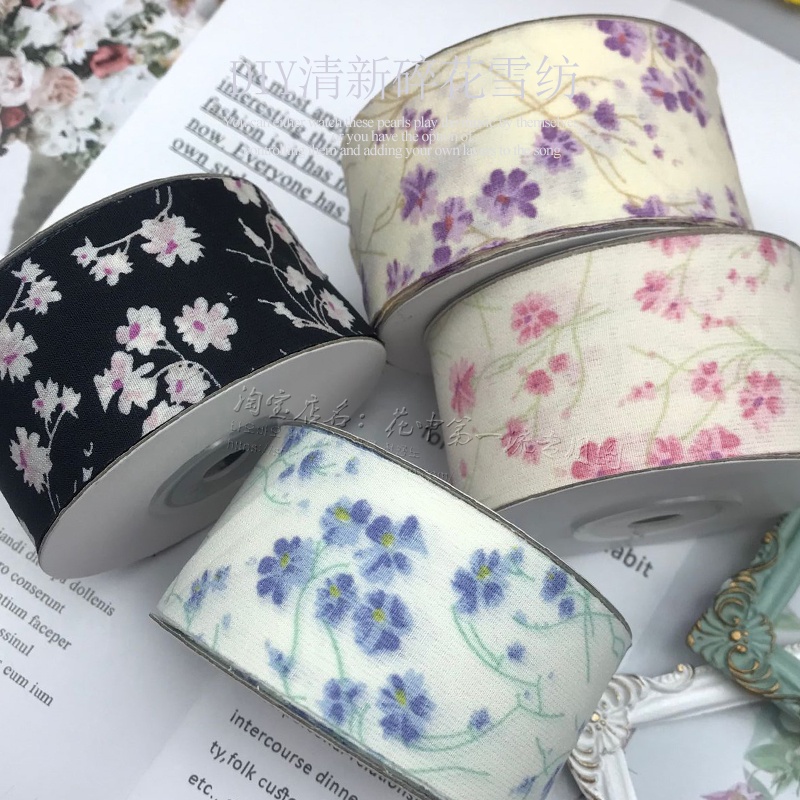 พร้อมส่ง  ริบบิ้นผ้าโปร่ง  เย็บขอบ ริบบิ้นผ้าเกาหลี กว้าง 4 ซม. (ขายเป็นหลา)