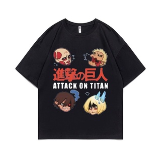 เสื้อยืดครอปใหม่ เสื้อยืดผ้าฝ้าย 100% พิมพ์ลายการ์ตูนมังงะ Eren Jaeger Attack on Titan น่ารัก สําหรับผู้ชาย และผู้หญิงS-