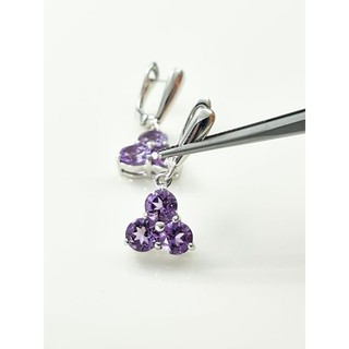 พร้อมส่ง ต่างหูพลอยอเมทิสแท้สีม่วง 925 Silver พร้อมใบเซอร์ GLC L