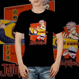 แขนสั้นcrew neckเสื้อยืดแขนสั้น พิมพ์ลาย Jujutsu Kaisen สีดํา กรมท่า สีขาว S-XXXXL