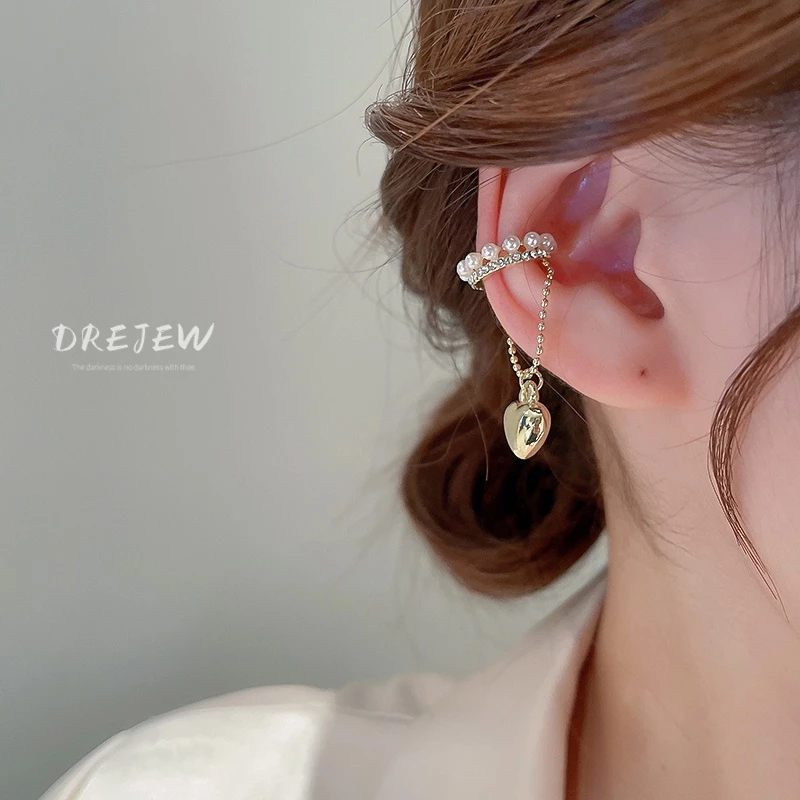 DREJEW ต่างหู แบบคลิปหนีบ ประดับไข่มุก เพชร สไตล์ฝรั่งเศส 1