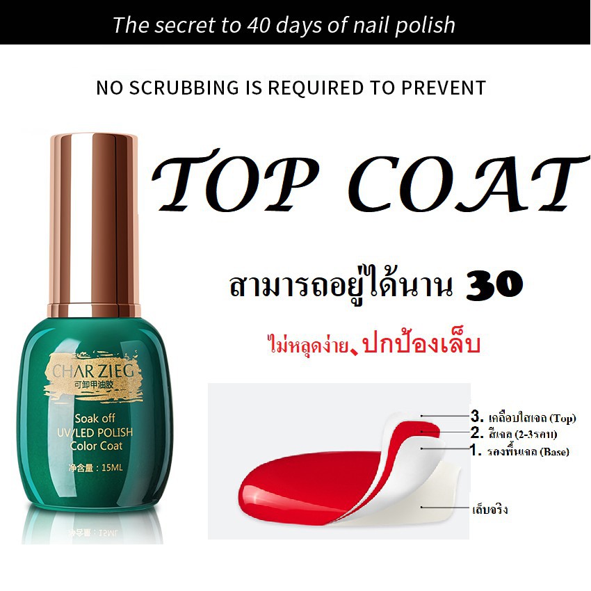 CHARZIEG Top Coat (เคลือบสีเล็บเจล)base coat UV LED Gel Polish Soak Off