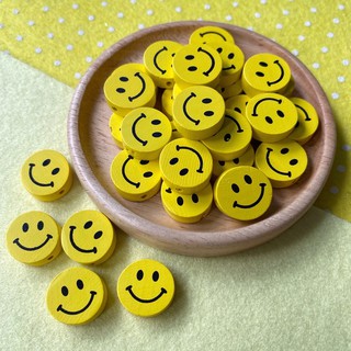 ลูกปัดไม้หน้ายิ้ม🙂 Smiley Beads🙂 แพค5ชิ้น (17mm,15mm)