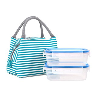 ถูกที่สุด✅  ชุดกล่องอาหาร+กระเป๋า DOUBLE LOCK 21336 สีน้ำเงิน ภาชนะใส่อาหาร FOOD CONTAINER SET WITH BAG DOUBLE LOCK 2133