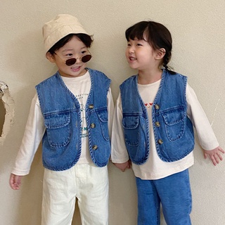 Kids Boy Girl Denim Vest Child Toddler Sleeveless Thin Jacket Outwear