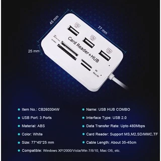 Micro USB Hub Combo 2.0 3 Ports Card Reader High Speed Multi USB Splitter Hub USB Combo All In One for PC Computer