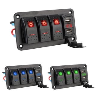 แผงสวิทช์โวลต์มิเตอร์ดิจิตอล 3 Gang สําหรับรถยนต์ Suv Marine Rv Truck 4.2A Dual Usb Slot