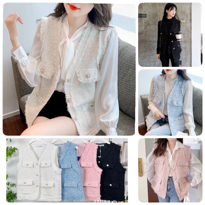 เสื้อกั๊ก ผ้าทวิต #5571อ #5685อ #5678อ #50258อ ฟรีไซส์ รอบอกใส่ติดกระดุม 36-38" รอบอกใส่คลุม 40-42" ความยาว 22”มี 4รุ่น