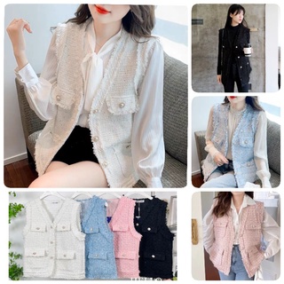 เสื้อกั๊ก ผ้าทวิต #5571อ 📌ฟรีไซส์👉 รอบอกใส่ติดกระดุม 36-38" รอบอกใส่คลุม 40-42" ยาว 22” 👉รายละเอียดอื่น เลื่อนดูใต้โพส👇