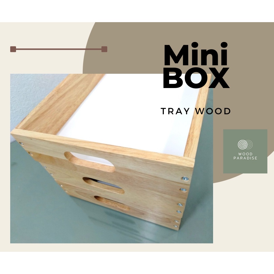 🔥🔥 (เลเซอร์ชื่อได้) Mini BOX tray Wood ถาดไม้ สไตล์มินิมอล  ทำสีแล้ว ใส่ A4 ได้ (กดได้ 3 ชิ้นต่อออเดอร์จ้า)