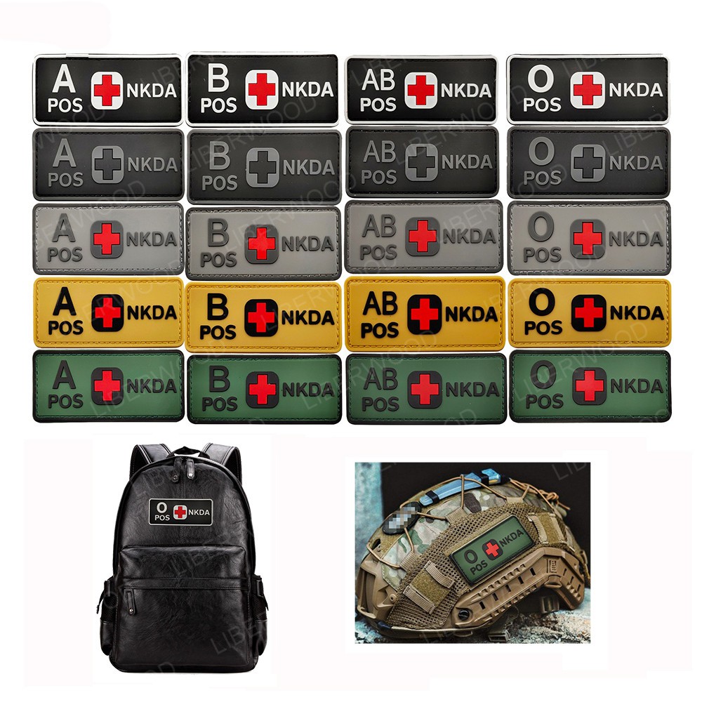 LIBERWOOD Blood Type NKDA red cross Patch A+ B+ O+ AB+ POS Positive patch Medical MED Military Patch