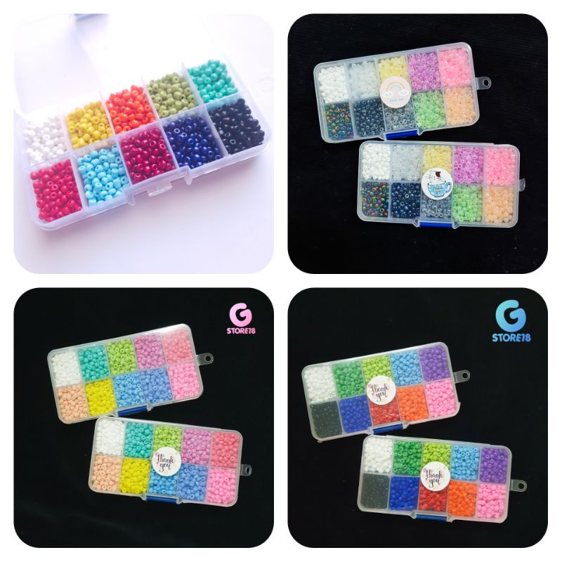 #ลูกปัดเม็ดทราย คละสี 4 mm. พร้อมกล่อง คละ 8 สี / คละ 10 สี