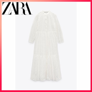 Zara ใหม่ ชุดเดรส ปักลายฉลุ สไตล์ยุโรปและอเมริกา แฟชั่นสตรีท