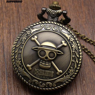 Unisex Bronze Pirate กะโหลกศีรษะรูปแบบนาฬิกาพ็อกเก็ตจี้คอ