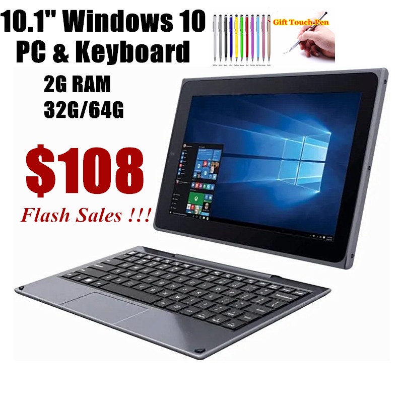 10.1 INCH 10K 2GB DDR+64GB Tablet Windows 10 with Docking Keyboard 1280 x 800 IPS Dual Camera Quad C