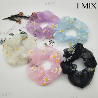 I MIX WW01 ยางรัดผมดอกเดซี ผ้ากินกัน ที่มัดผมนุ่มสีเงา สไตล์เกาหลี คละสี