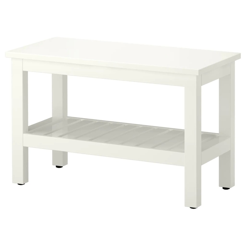 Kshop998 เก้าอี้ม้ายาว/ชั้นวางในห้องน้ำ 2ชั้น ทำจากไม้ รุ่น Stool2Shelf80 - สีขาว