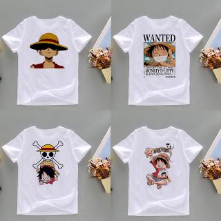 ✔☞▷เสื้อยืดคอกลม แขนสั้น ลายการ์ตูนอนิเมะ One Piece Luffy 90s สไตล์ฮาราจูกุ แฟชั่นสำหรับเด็ก