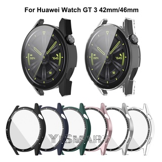 เคสป้องกัน แบบเต็ม สําหรับ Huawei Watch GT 3 42 มม. 46 มม. แข็ง PC กันชน กระจกนิรภัย ป้องกันหน้าจอ สําหรับ Huawei Watch GT3