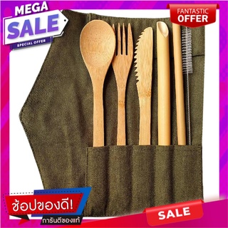 ชุดช้อนส้อมพกพา BAMBOO DEIM สีเขียว 6 ชิ้น/ชุด อุปกรณ์ทานอาหาร PORTABLE CUTLERY SET BAMBOO DEIM 6 PCS/SET GREEN