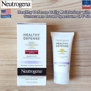 Neutrogena® Healthy Defense® Daily Moisturizer with Sunscreen Broad Spectrum SPF 50, Sensitive Skin 50 ml ครีมกันแดด