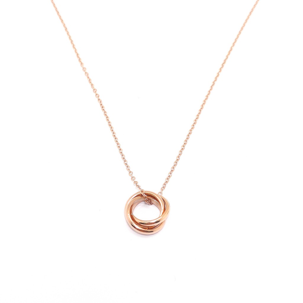 LAROV สร้อยคอ รุ่น NR14-01 สีพิ้งค์โกลด์ สแตนเลสแท้ ประดับเพชรCZ