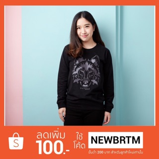 เสื้อแขนยาว Sweater แขนยาว ปัก ลายหมาป่า ผ้านุ่ม COTTON 100%