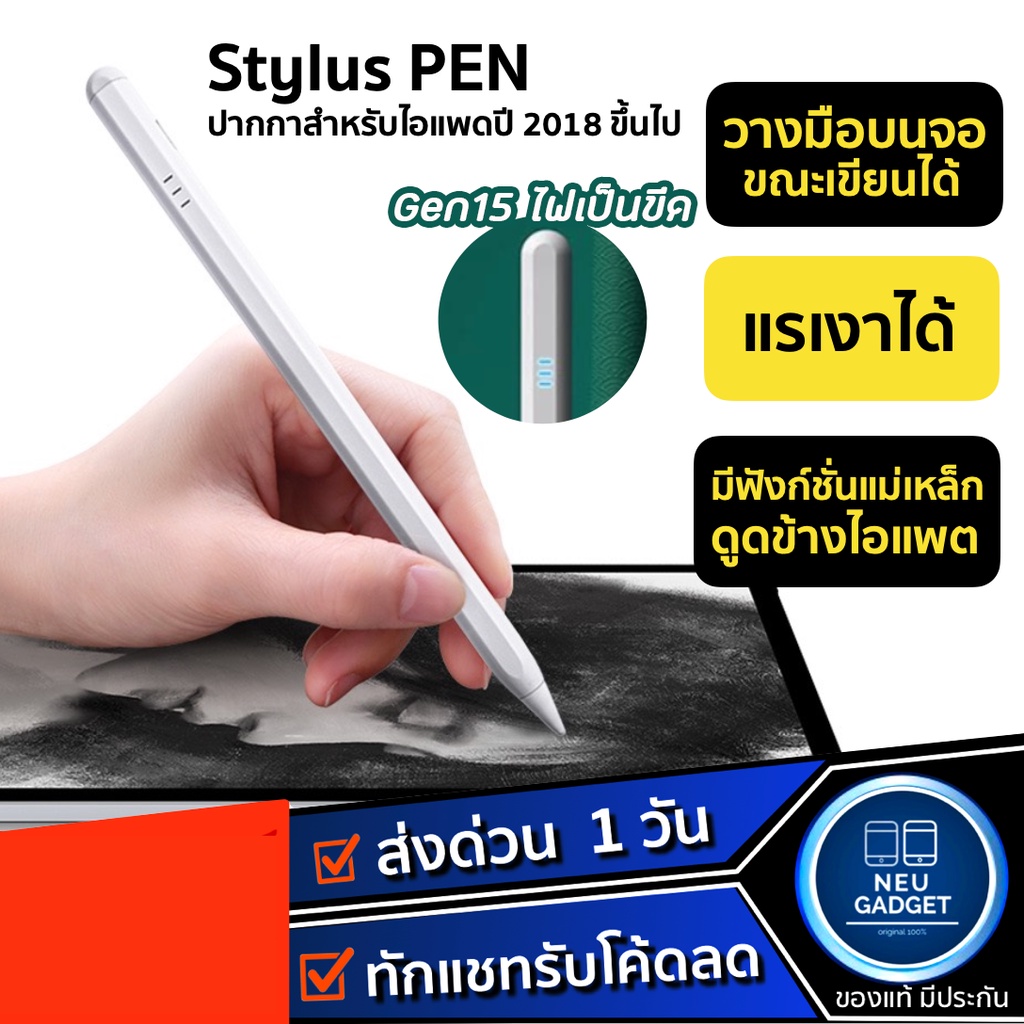 [สำหรับipad✅] ปากกาสำหรับไอแพด Air5 Air4 Gen9 8,7,6 Mini5,6 Pro11 วางมือ+แรเงาได้ Stylus Pen ปากกาสไตลัส ปากกาทัชสกรีน