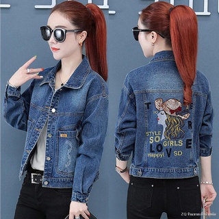 🌈denim jacket women s short 2021 autumn new jacket Korean version of the slim plus size denim jacket ฤดูใบไม้ผลิและฤดูใ