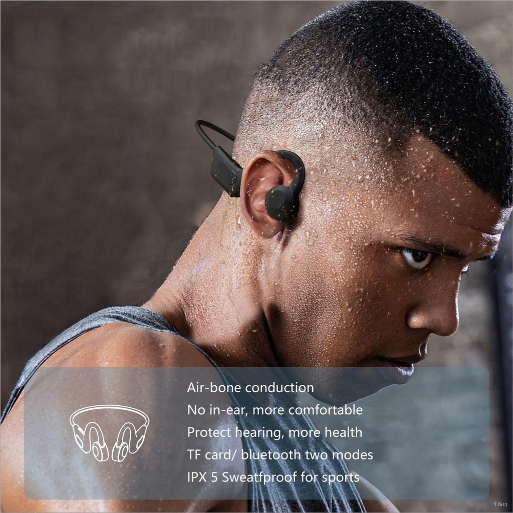 ✠¤Air Bone Conduction Wireless Headphones Open Ear Bluetooth Earphones Neckband Sport Headset with Card MP3 Player 10 hr