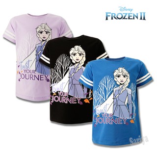 เสื้อยืดคอกลมเด็กหญิง (4-10ขวบ) เอลซ่า ลิขสิทธิ์แท้ Frozen ผ้าคอตตอนสแปนเด็กซ์ เสื้อยืดเด็ก เสื้อเด็กหญิง เสื้อยืดเอลซ่า