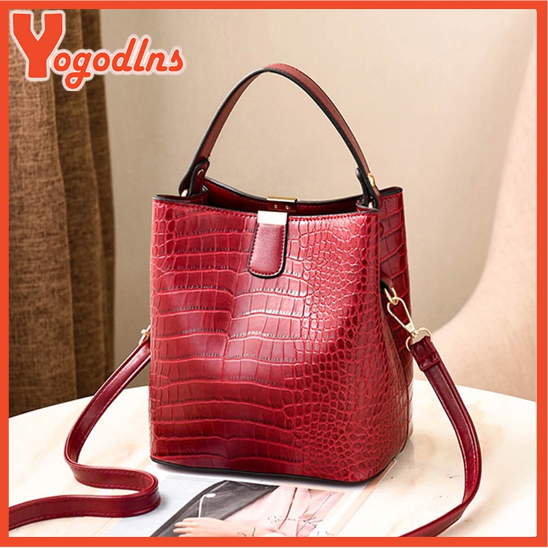 โยกอดลินส์ จระเข้ถังกระเป๋าผู้หญิงลายจระเข้ความจุสูงกระเป๋าสะพาย ผู้สื่อสาร