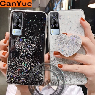 Realme 7 5G 7i Narzo 20 Pro 20A 10 10A V5 Bling Glitter Sequins Silicone Case Luxury Foil Powder Soft Cover Crystal Protective Shine Phone Casing for Realme7 Realme7i Realme7Pro RealmeV5 (5G) RealmeNarzo20 20 A 10 Pro with Heart Stand Popsocket