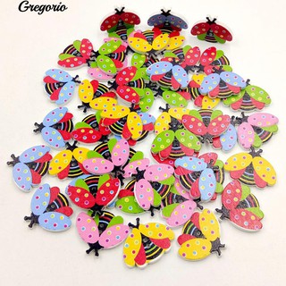 Gregorio 100pcs ด้วงรูปร่างปุ่มไม้ 2Holes DIY Scrapbooking จักรเย็บผ้า Acc