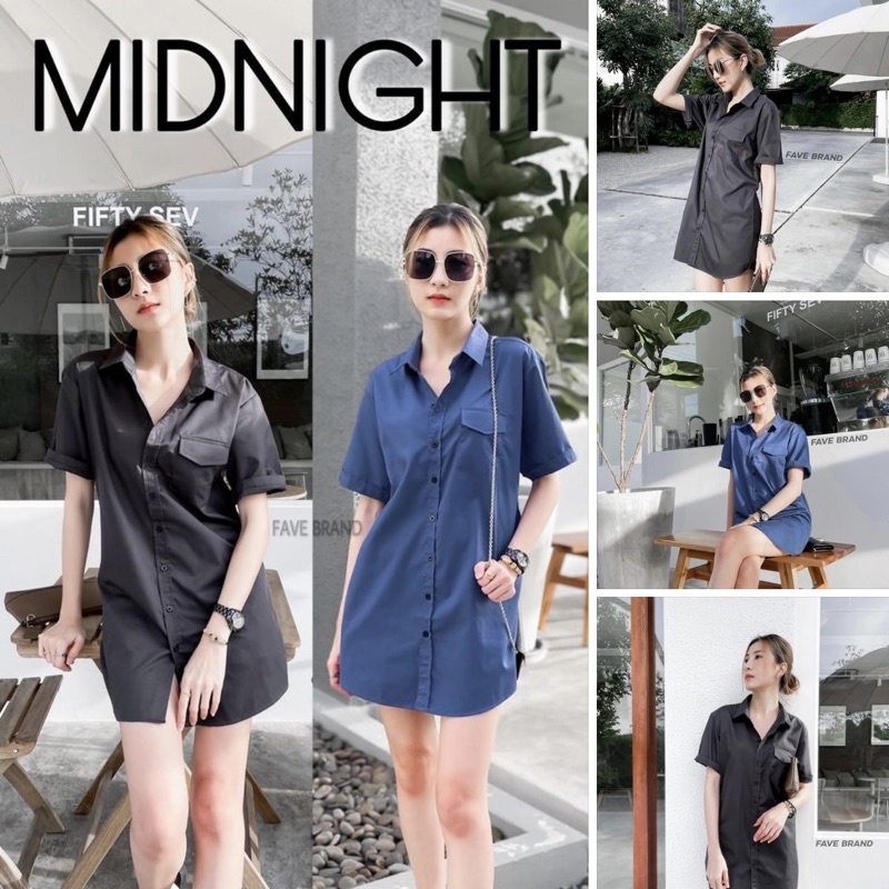 FAVE BRAND เดรสแขนสั้นโทน Midnight ผ้าคอตตอน ฟรีไซส์