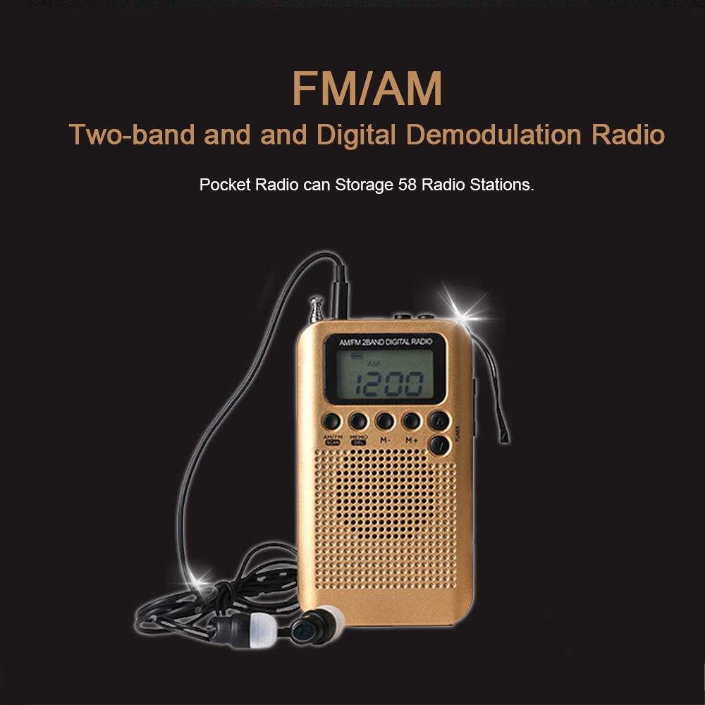 HRD-104 Portable AM FM Stereo Radio Pocket 2-Band Digital Tuning Radio ...