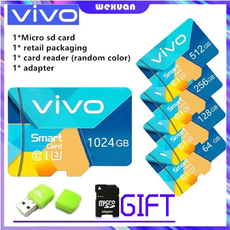 【พร้อมส่ง】Vivo การ์ดหน่วยความจํา Micro SD XC Microsd C10 1024GB 512GB 256GB 128GB 64GB 32GB 16GB ความเร็วสูง สําหรับโทรศัพท์มือถือ