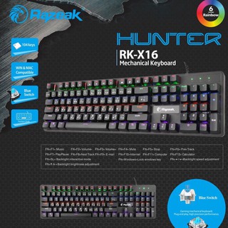 คีบอร์ด Gaming RAZEAK X16 Hunter Mechanical Blue Switch เล่นเกมส์สนุกราคาประหยัดคุณภาพดี