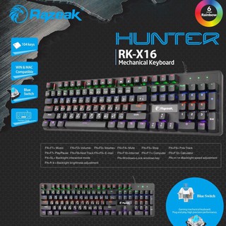 คีบอร์ด Gaming RAZEAK X16 Hunter Mechanical Blue Switch เล่นเกมส์สนุกราคาประหยัดคุณภาพดี