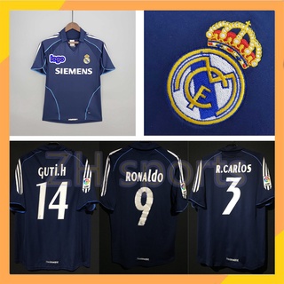 เสื้อกีฬาแขนสั้น ลายทีมฟุตบอล Real Madrid 2005/2006 05/06 R.CARLOS 3 RONALDO 9 GUTI. สูง 14