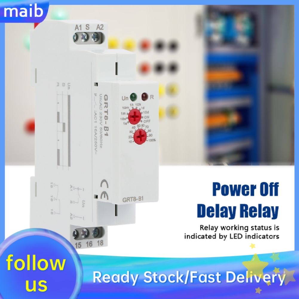 Maib GRT8-B1 Mini Power Off Delay Time Relay Timer DIN Rail Type AC 220V Max 200ms A1-A2