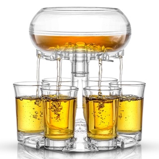 6 Shot Glass Dispenser and Holder for Beverage, Cocktail, Wine and Juice ที่จ่ายน้ำหวาน 6ช็อต โถใส่น้ำหวานหลางช่อง