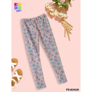 KiddeeCrew เลกกิ้งเด็กผู้หญิงสีครีมดอกไม้ม่วง purple flower leggings  เหมาะสำหรับอายุ 1-10 ปี