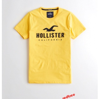 [S-5XL]Hollister เสื้อยืดผู้ชาย แท้ เสื้อยืด เสื้อยืดผ้าฝ้าย men t-shirt men short sleeve เสื้อยืดสีเหลือง