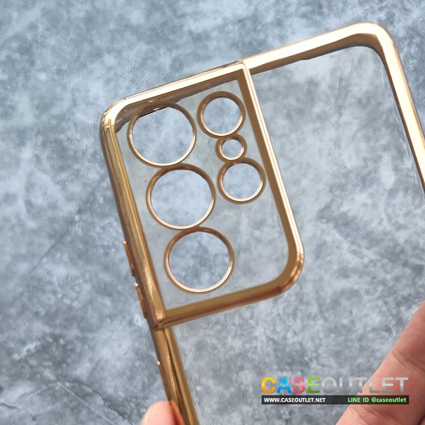 เคส Samsung S21 Ultra S21ultra Tpu ใส กันกล้อง คลุมเลนส์ กันตก ขอบเงา ขอบทอง โครเมียม - รูปที่ 4