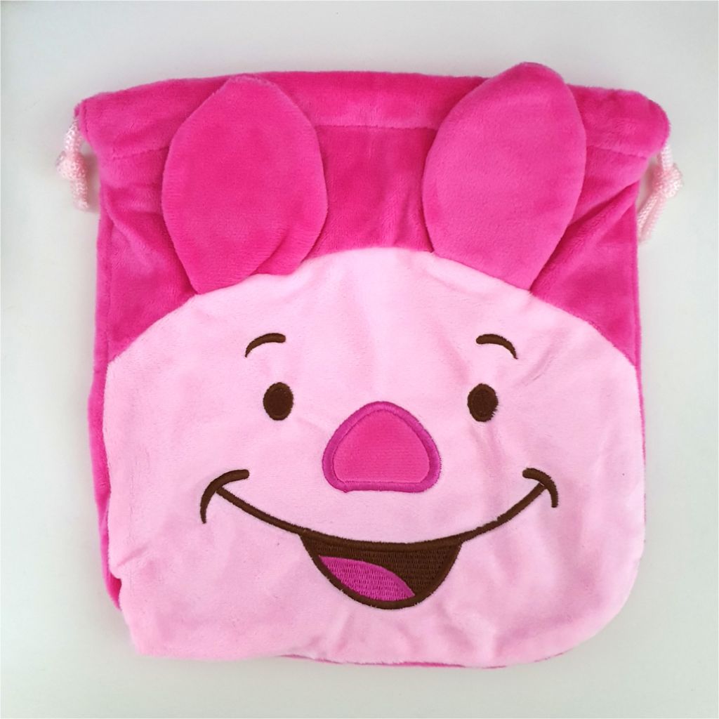 Disney Piglet Pig Velvet Drawstring Bag Pouch Storage Case Casing