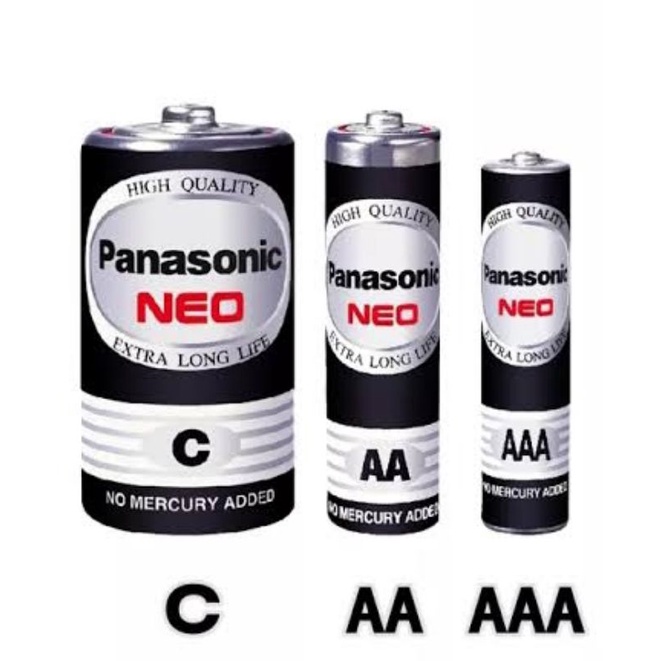ถ่าน ถ่านไฟฉาย Panasonic NEO สีดำ ขนาด C (แพ็ค 2 ก้อน) ขนาด AAA (แพ็ค 2 ก้อน)ขนาด AA (แพ็ค 4 ก้อน)