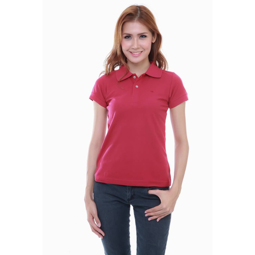 เสื้อโปโล ( polo shirt )แบรนด์ Geeko ตรากวาง สีพื้นหญิง สีแดง(สด) gkc - 29W